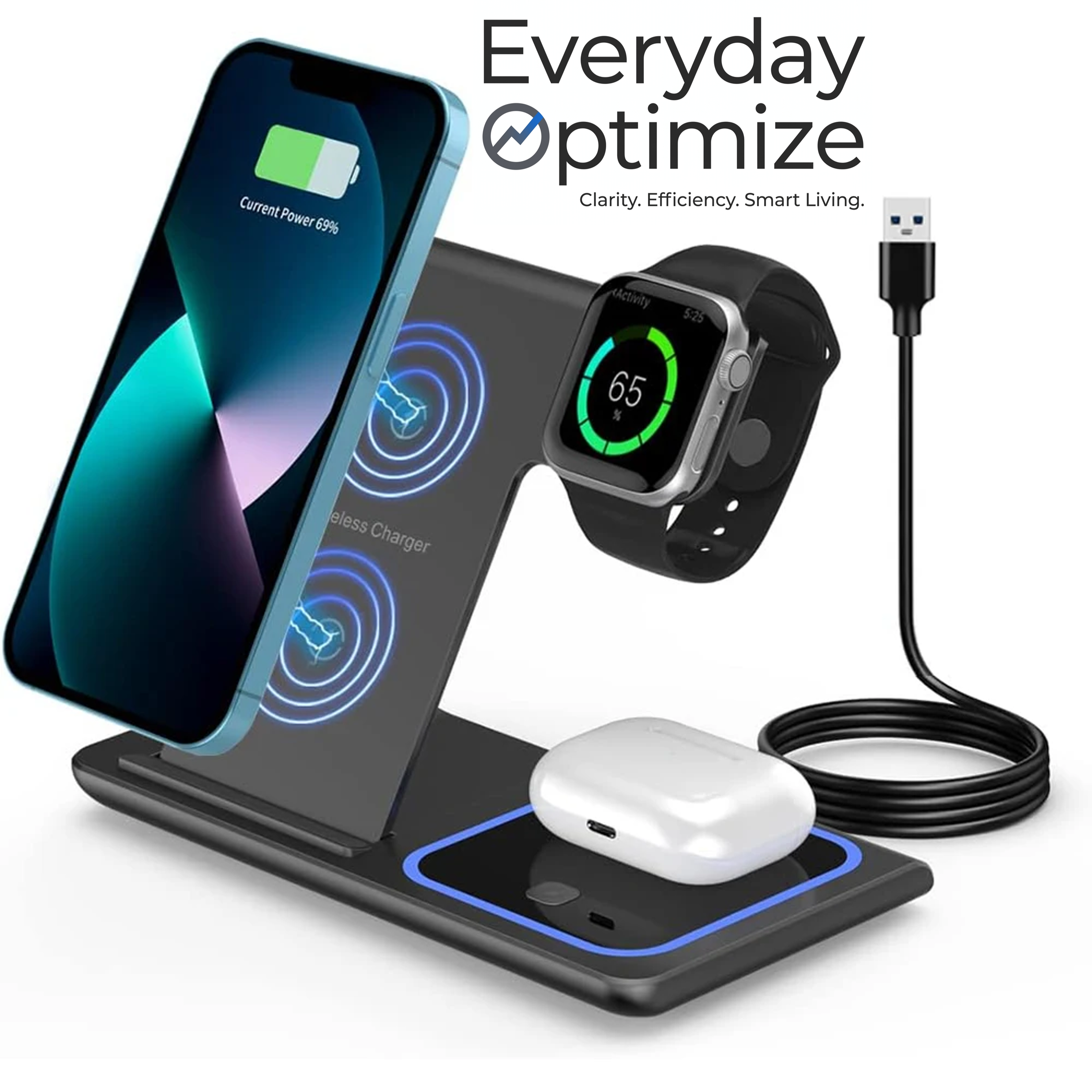 Everyday 3‑in‑1 Foldable Wireless Charging Station — Fast Charge for iPhone, Apple Watch & AirPods