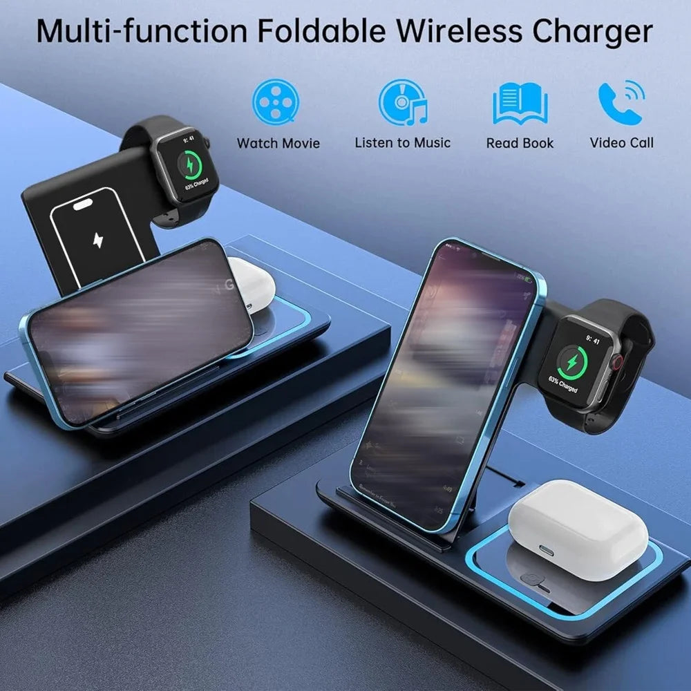 Everyday 3‑in‑1 Foldable Wireless Charging Station — Fast Charge for iPhone, Apple Watch & AirPods
