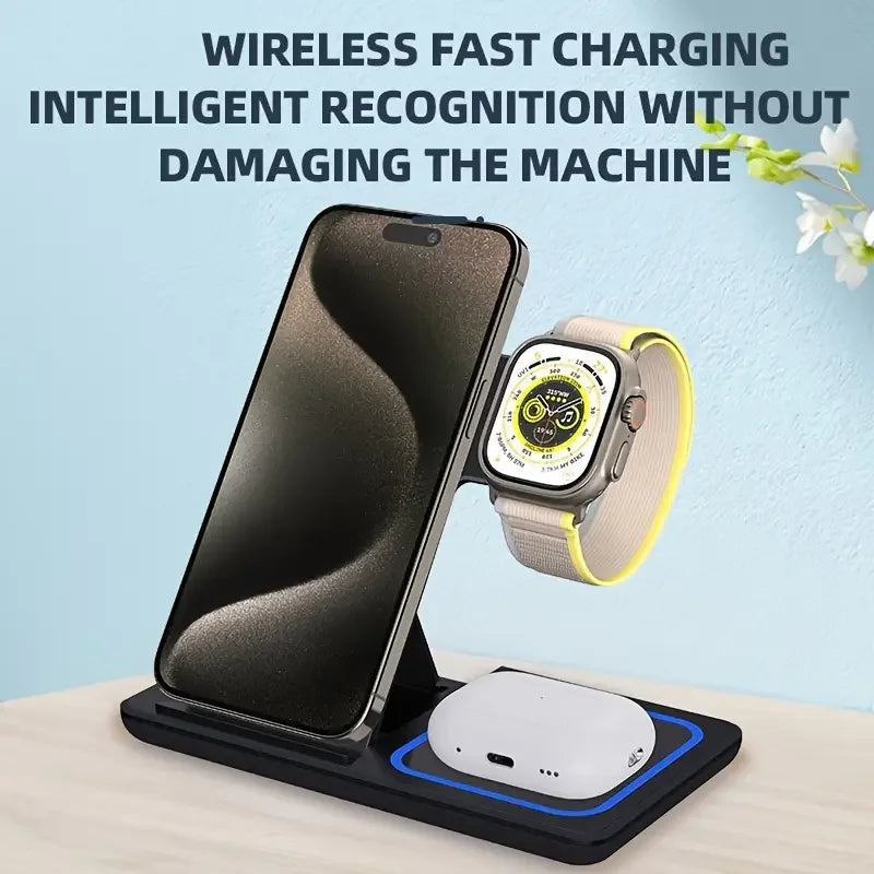 Everyday 3‑in‑1 Foldable Wireless Charging Station — Fast Charge for iPhone, Apple Watch & AirPods