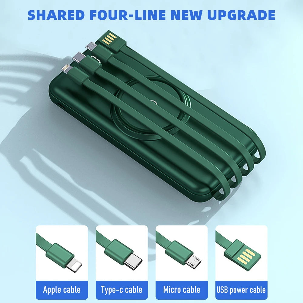 Everyday 20,000mAh Wireless Power Bank — Fast Charge with Built‑In Quad Cables