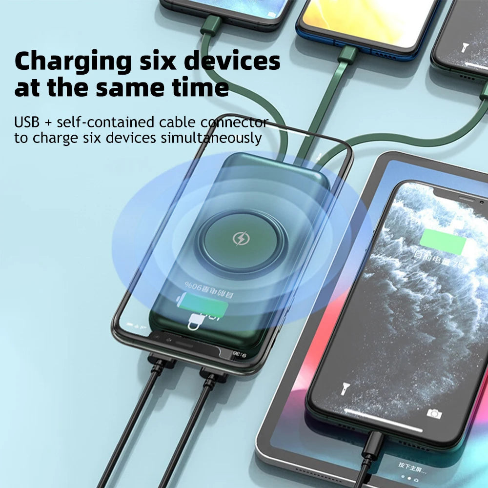 Everyday 20,000mAh Wireless Power Bank — Fast Charge with Built‑In Quad Cables