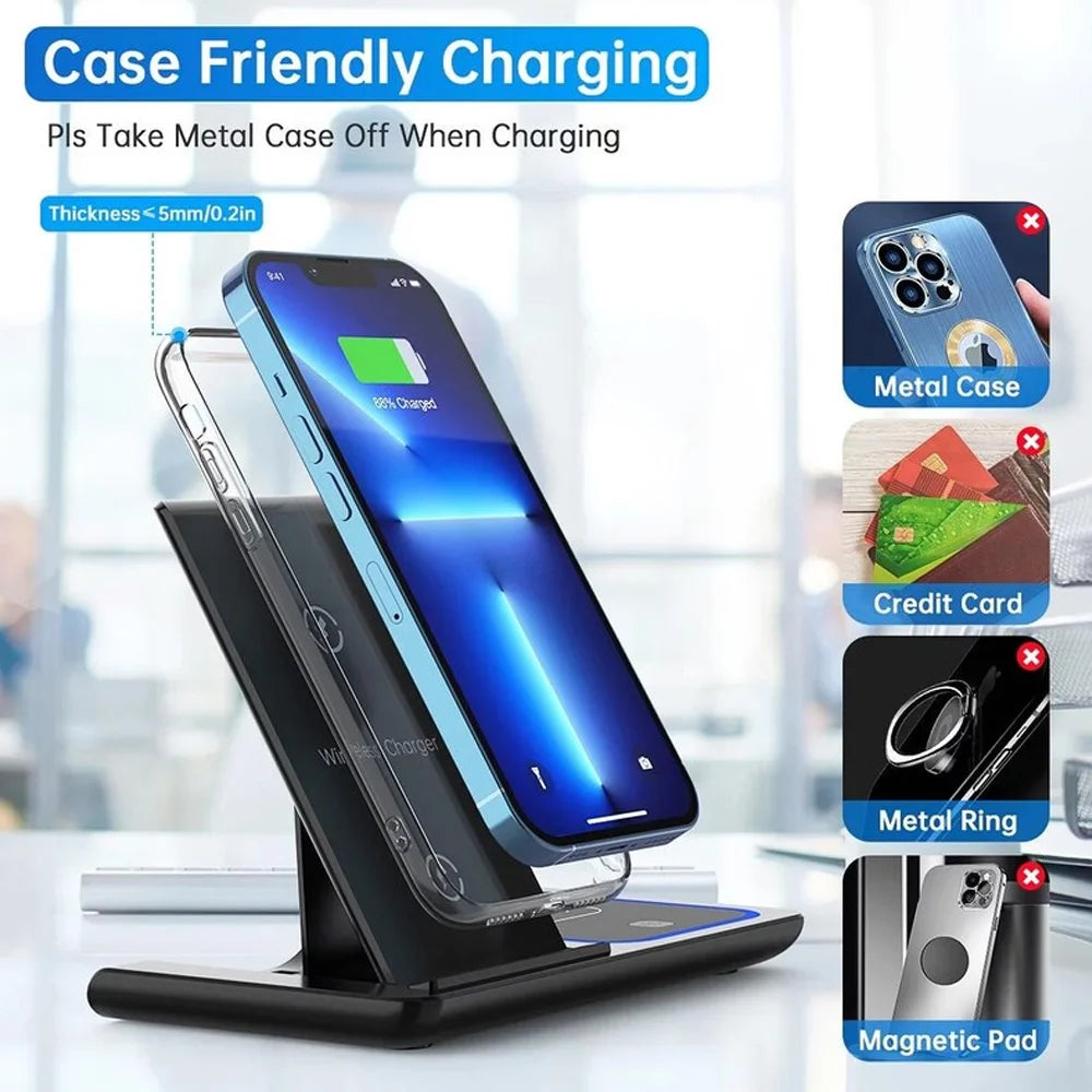 Everyday 3‑in‑1 Foldable Wireless Charging Station — Fast Charge for iPhone, Apple Watch & AirPods